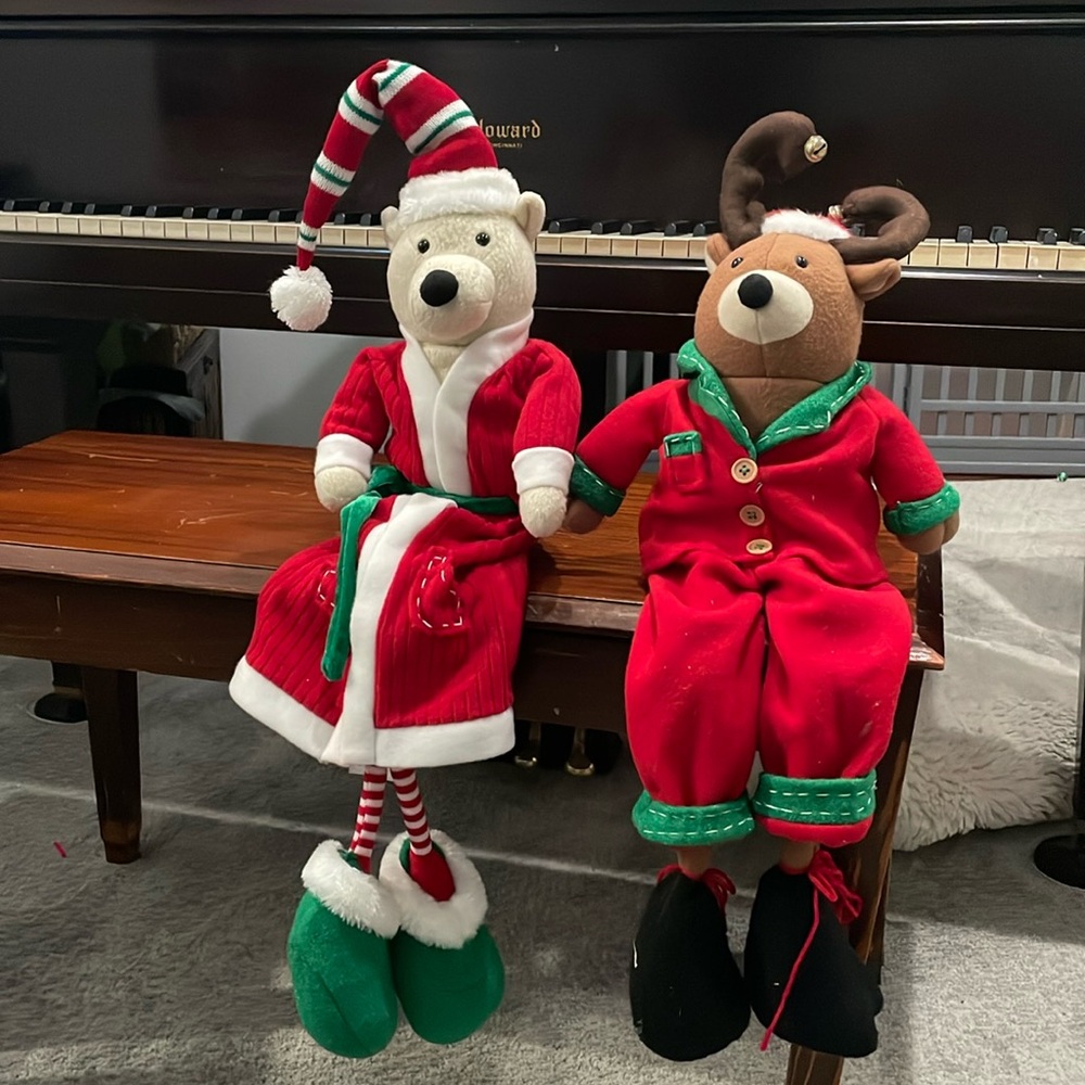 Stuffed bear and reindeer shelf sitters